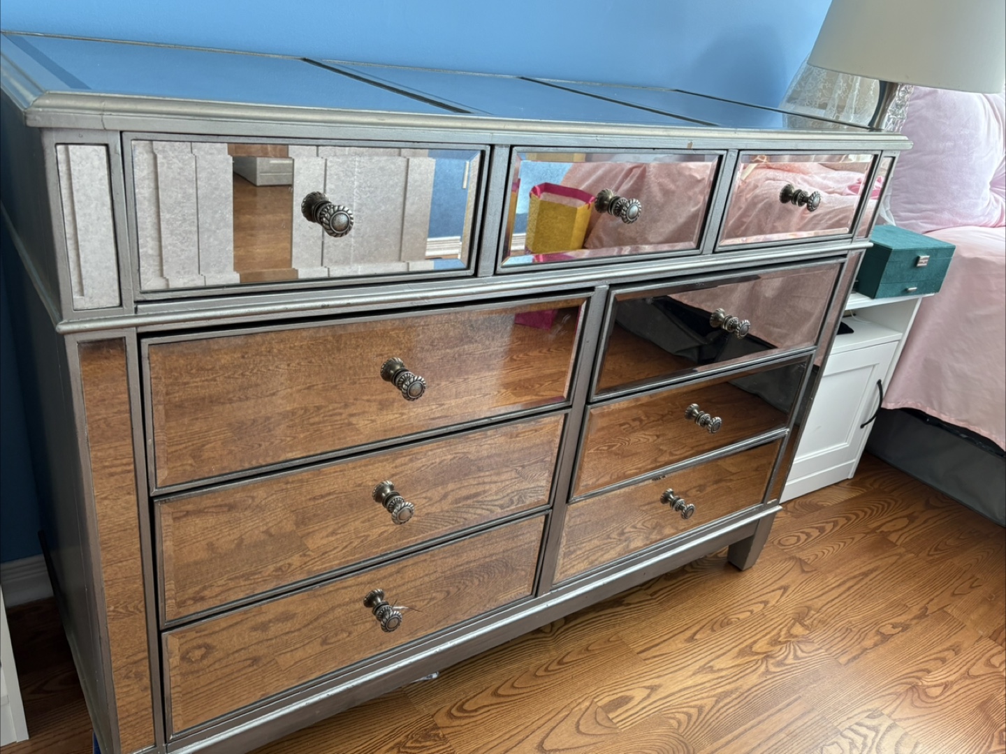 Mirrored Wood Dresser with 8 Drawers