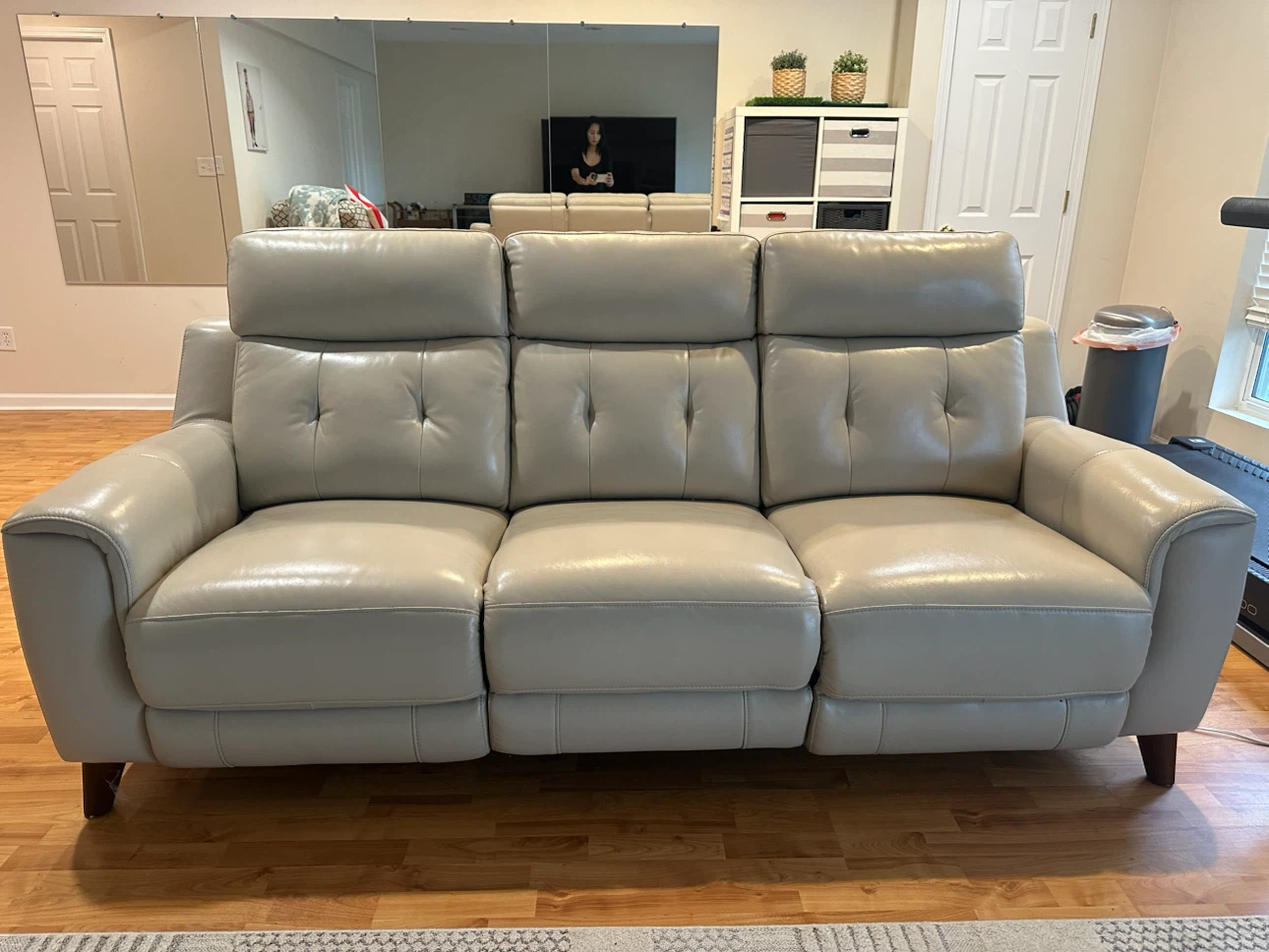 Light Gray Leather Power Reclining Sofa
