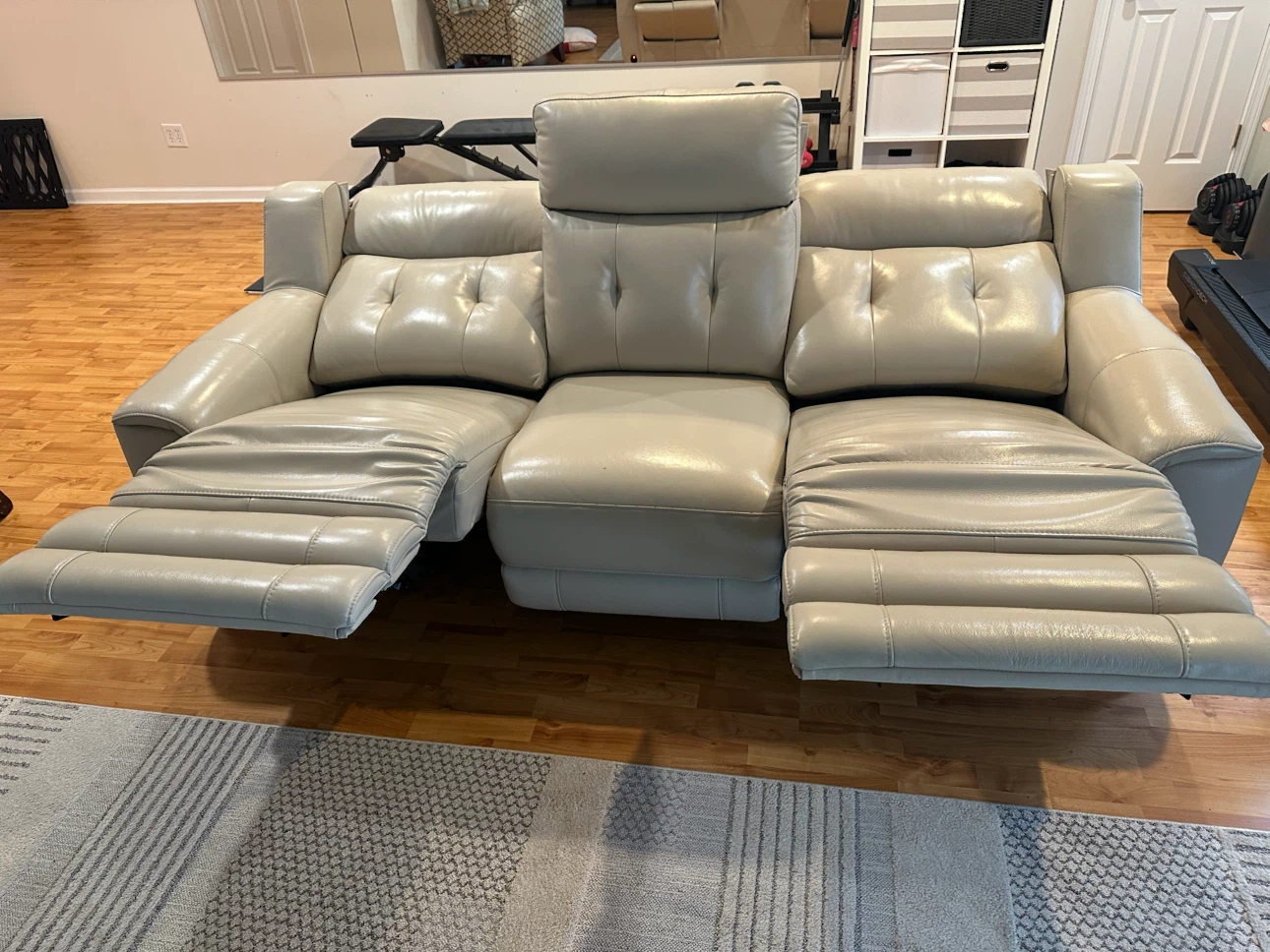 Light Gray Leather Power Reclining Sofa - photo 2