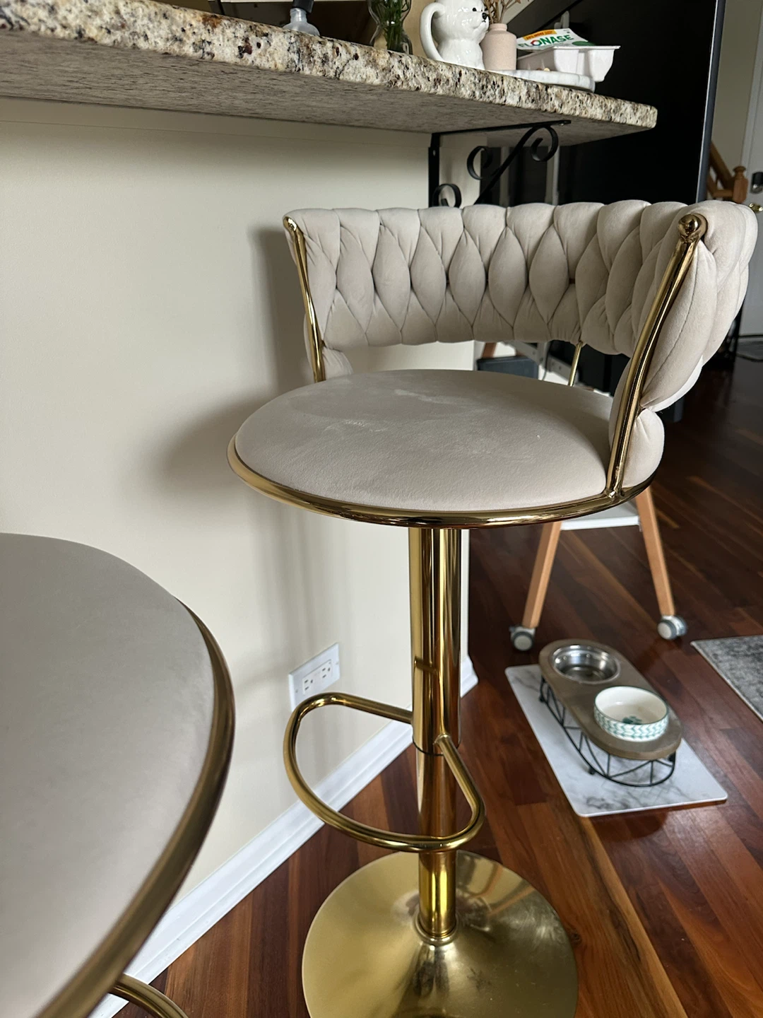 Set of Two Velvet and Gold Bar Stools - photo 2