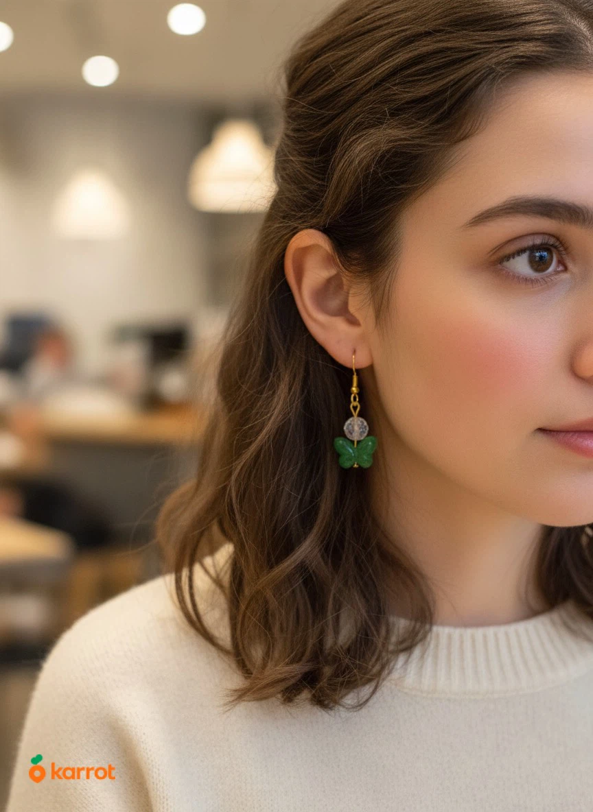 Green butterfly dangle earrings - photo 2