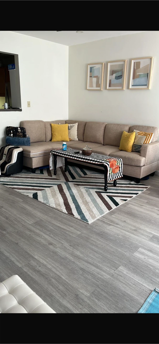 95” wide left facing Beige Sectional Sofa