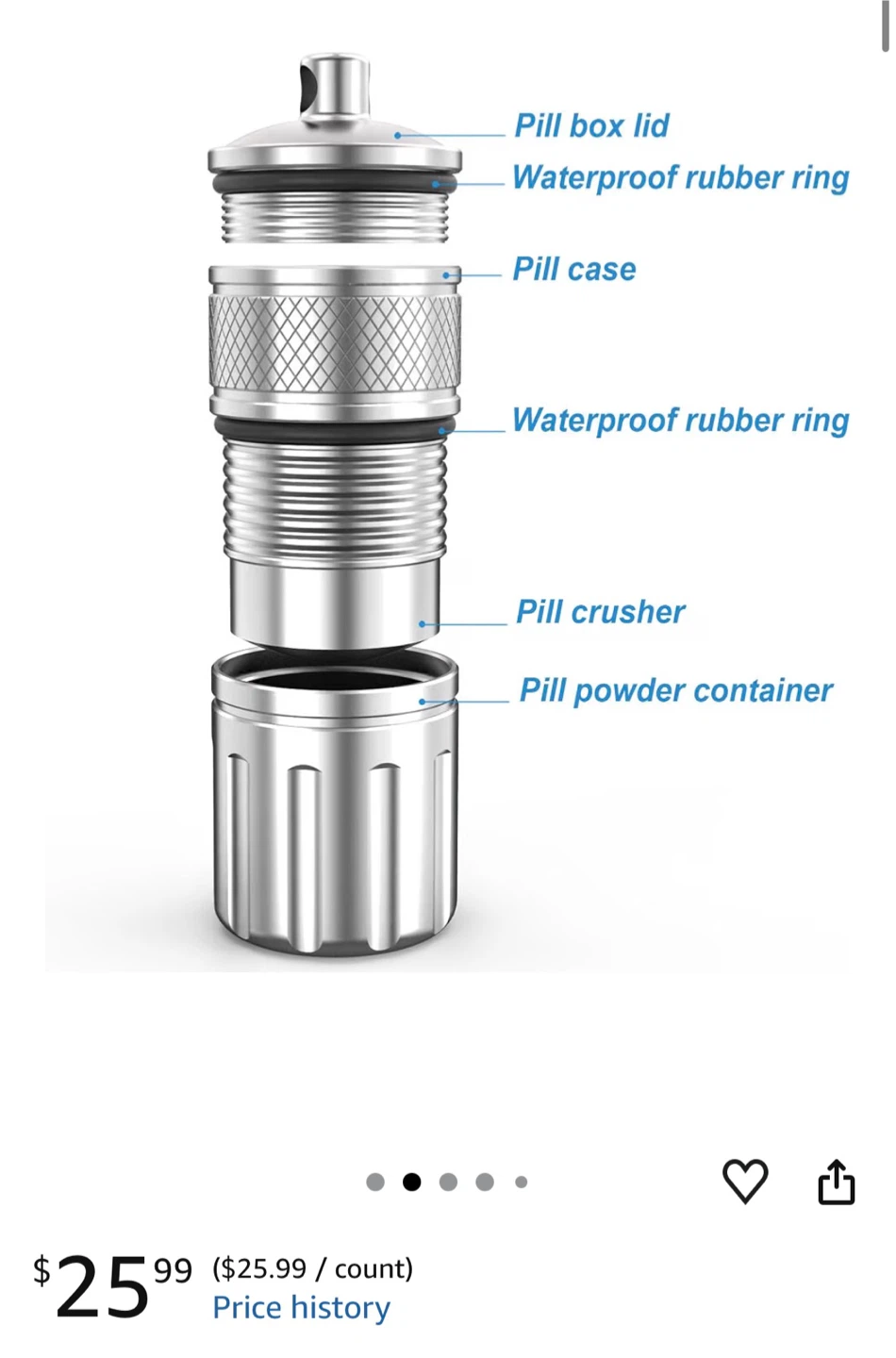 Metal Waterproof Pill Crusher Keychain - photo 2