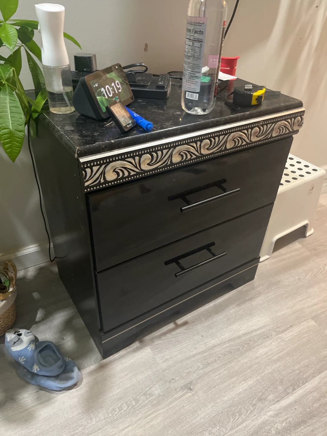 Black Two-Drawer Nightstand