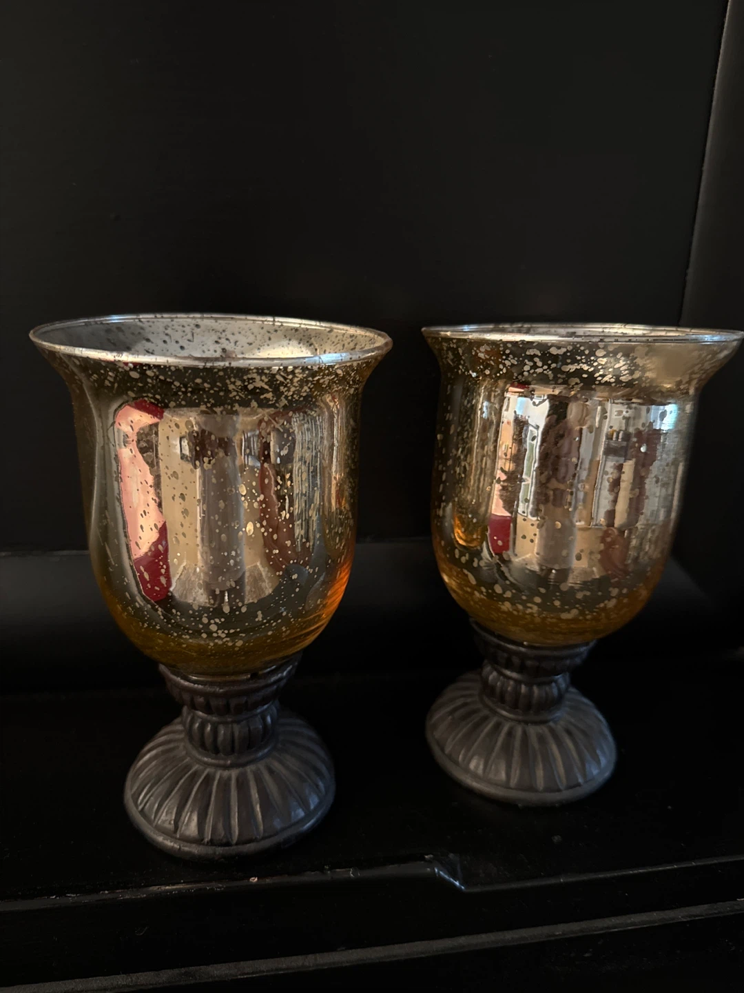 Set of Two Mercury Glass Candle Holders