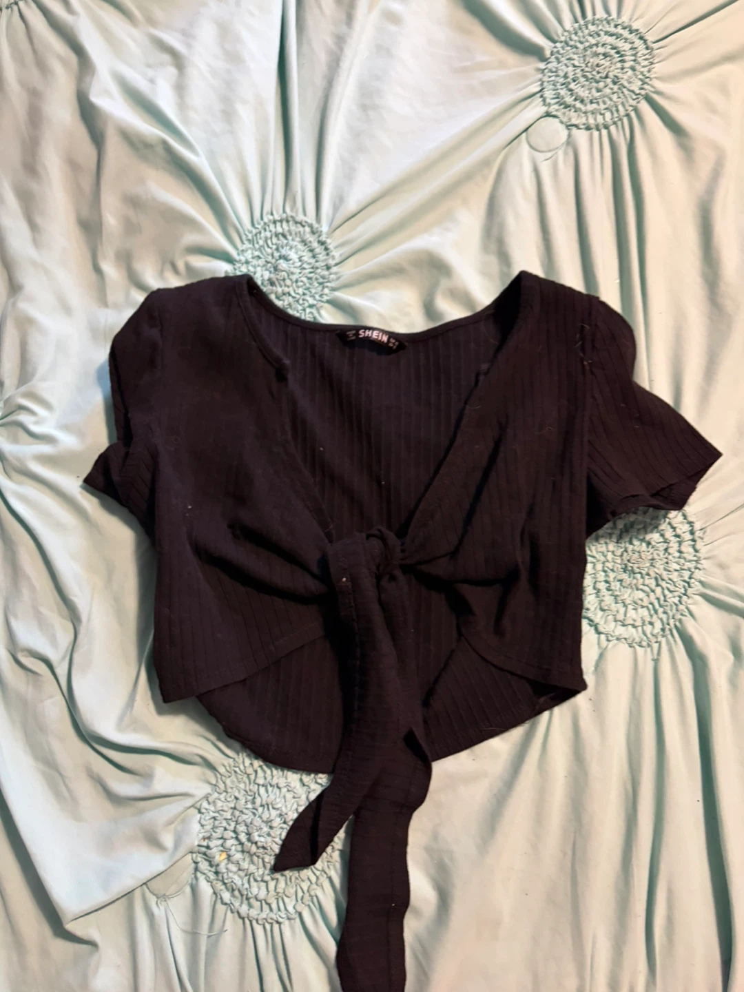 SHEIN black tie-front ribbed crop top