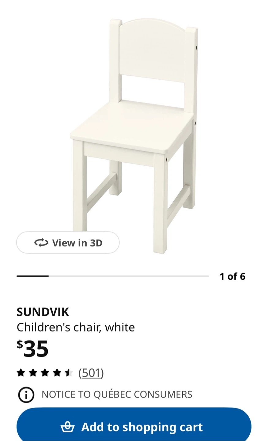 IKEA SUNDVIK Children's Chair - White