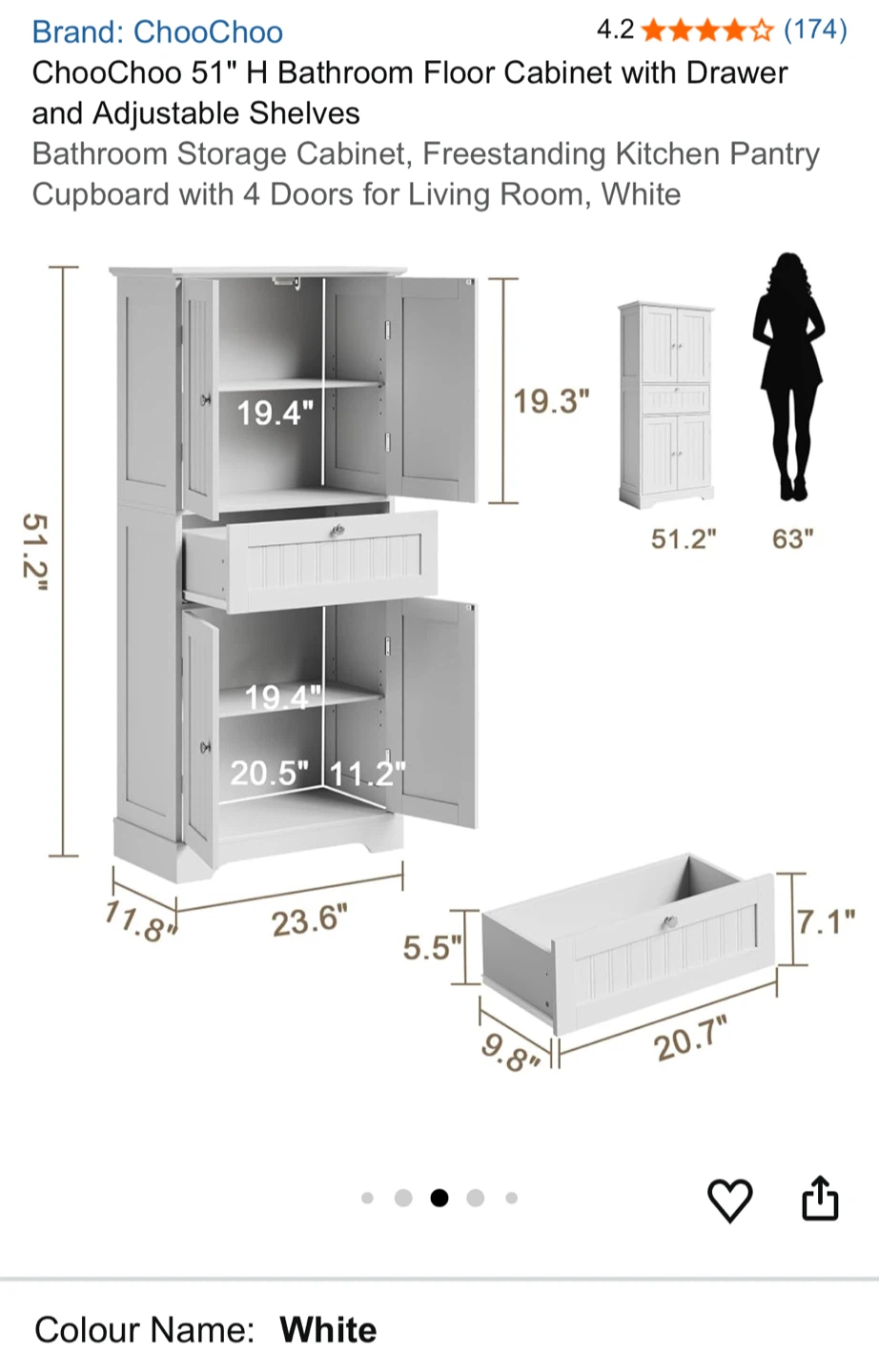 ChooChoo White Bathroom Floor Cabinet - photo 3
