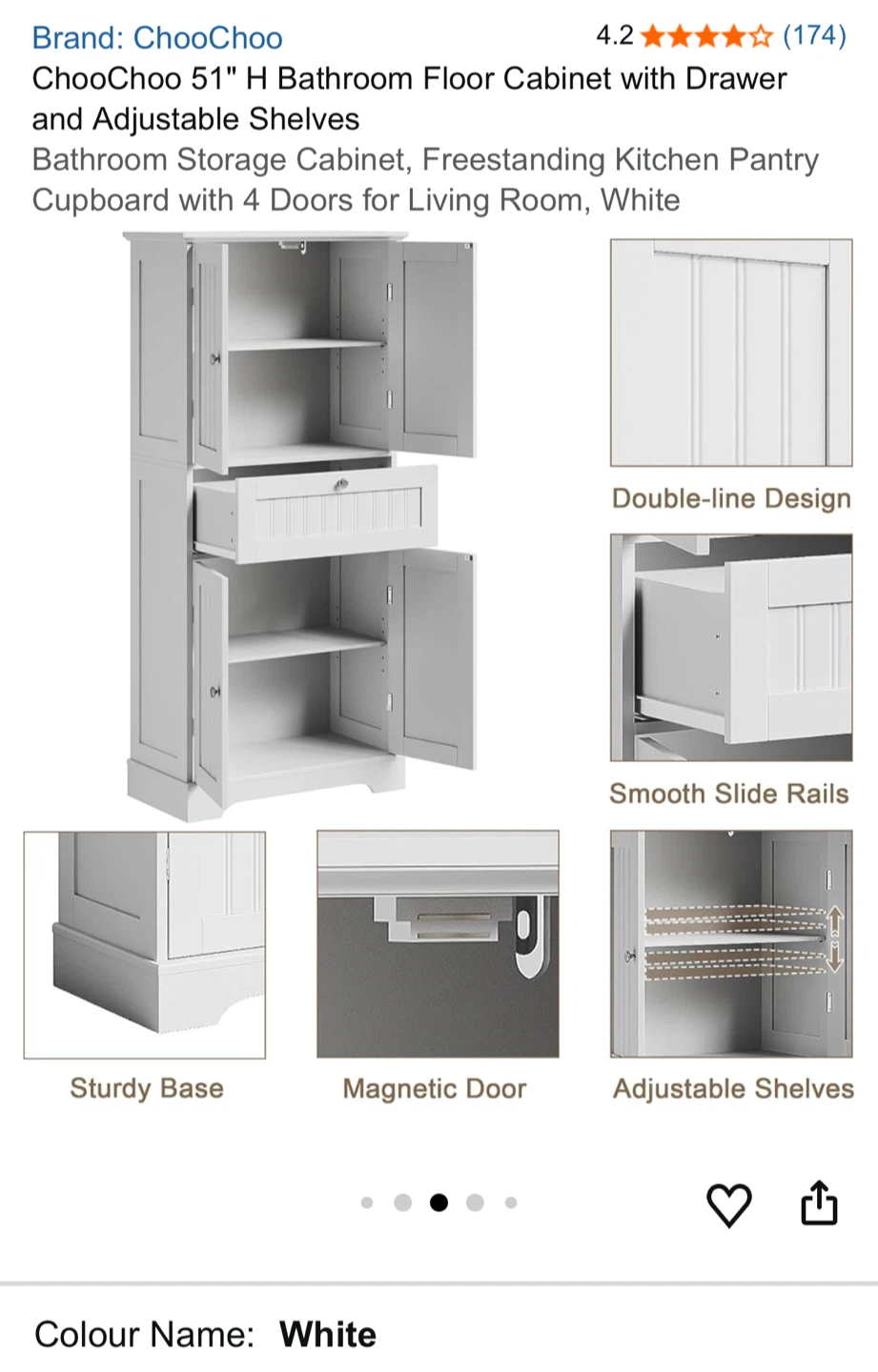 ChooChoo White Bathroom Floor Cabinet - photo 4