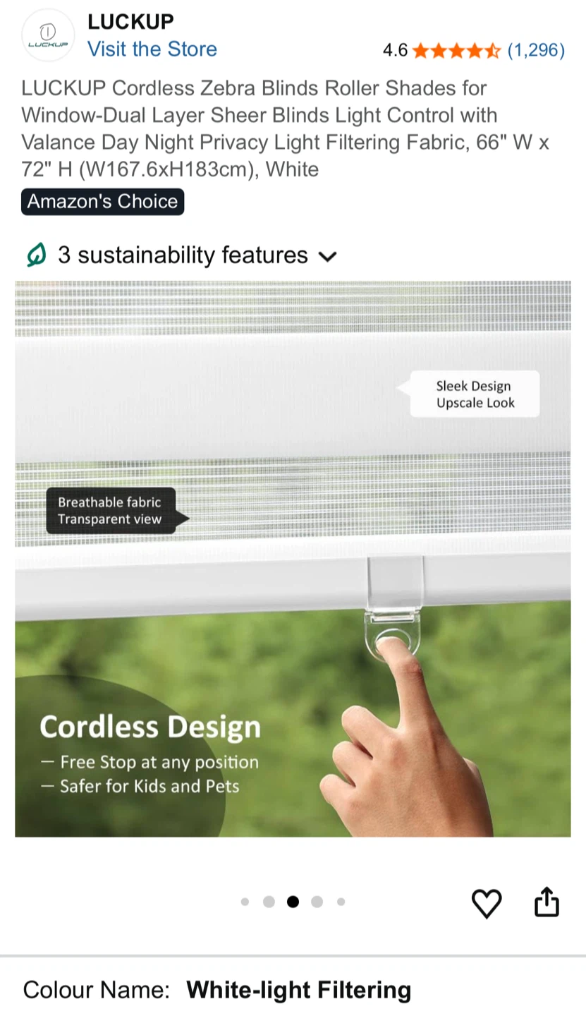LUCKUP Cordless Zebra Blinds Roller Shades - White - photo 3