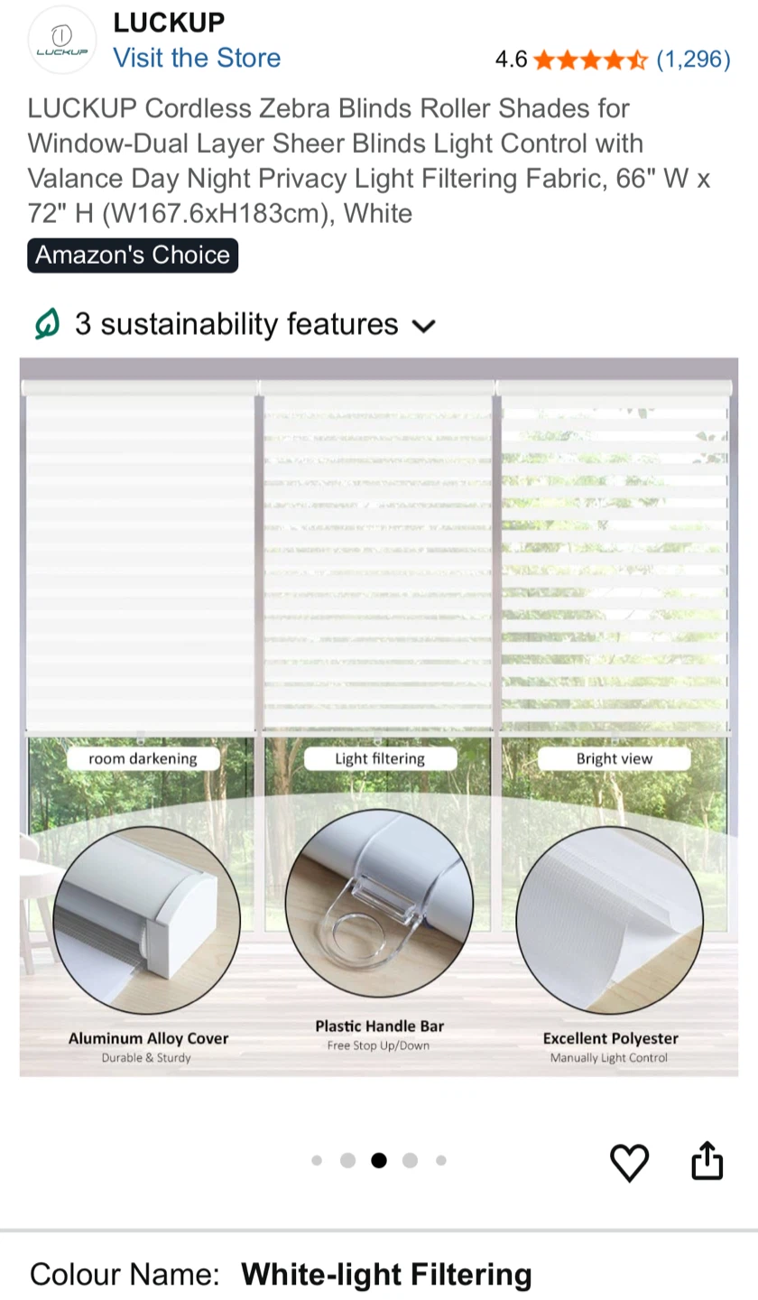 LUCKUP Cordless Zebra Blinds Roller Shades - White - photo 4