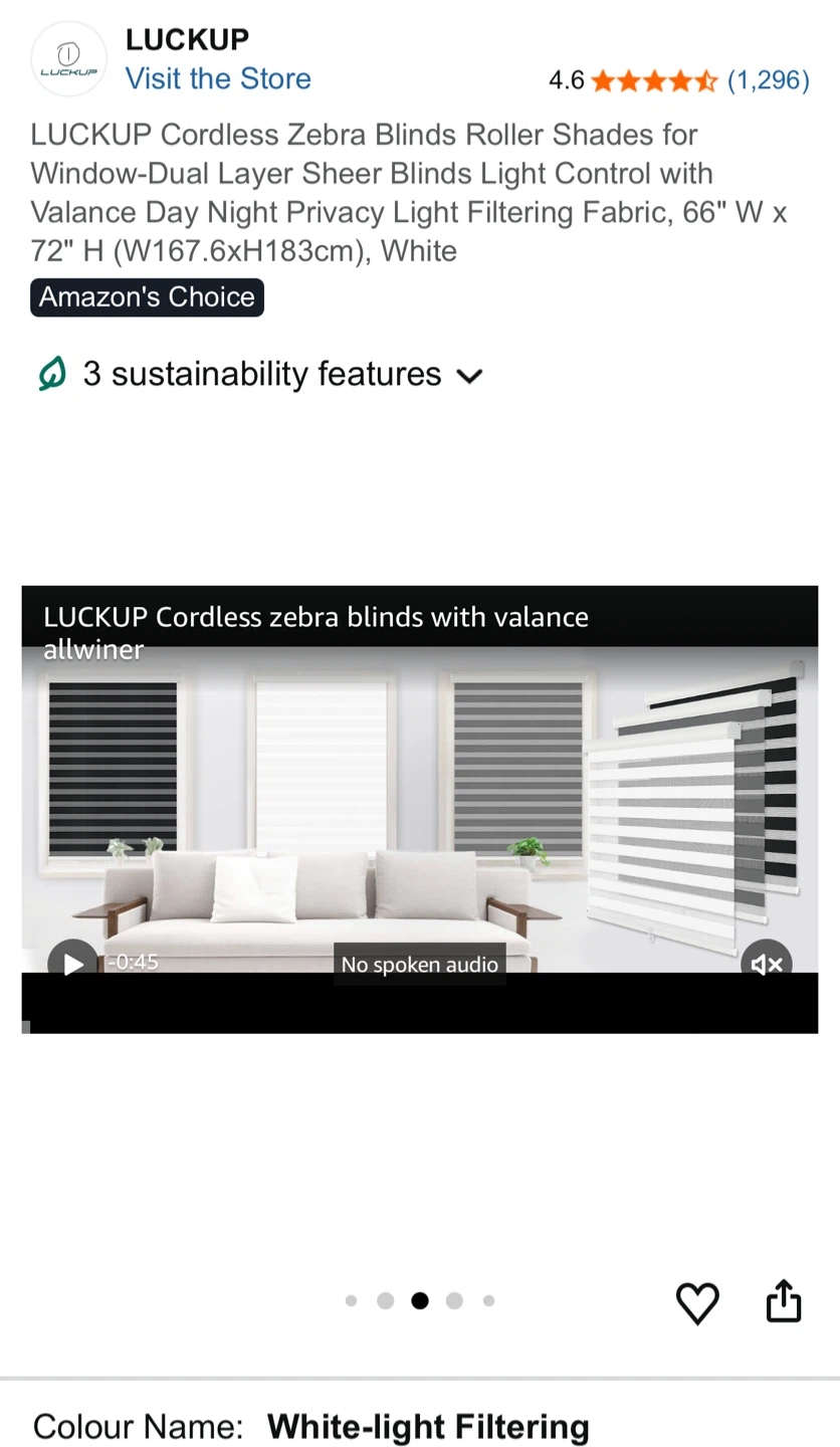 LUCKUP Cordless Zebra Blinds Roller Shades - White - photo 5