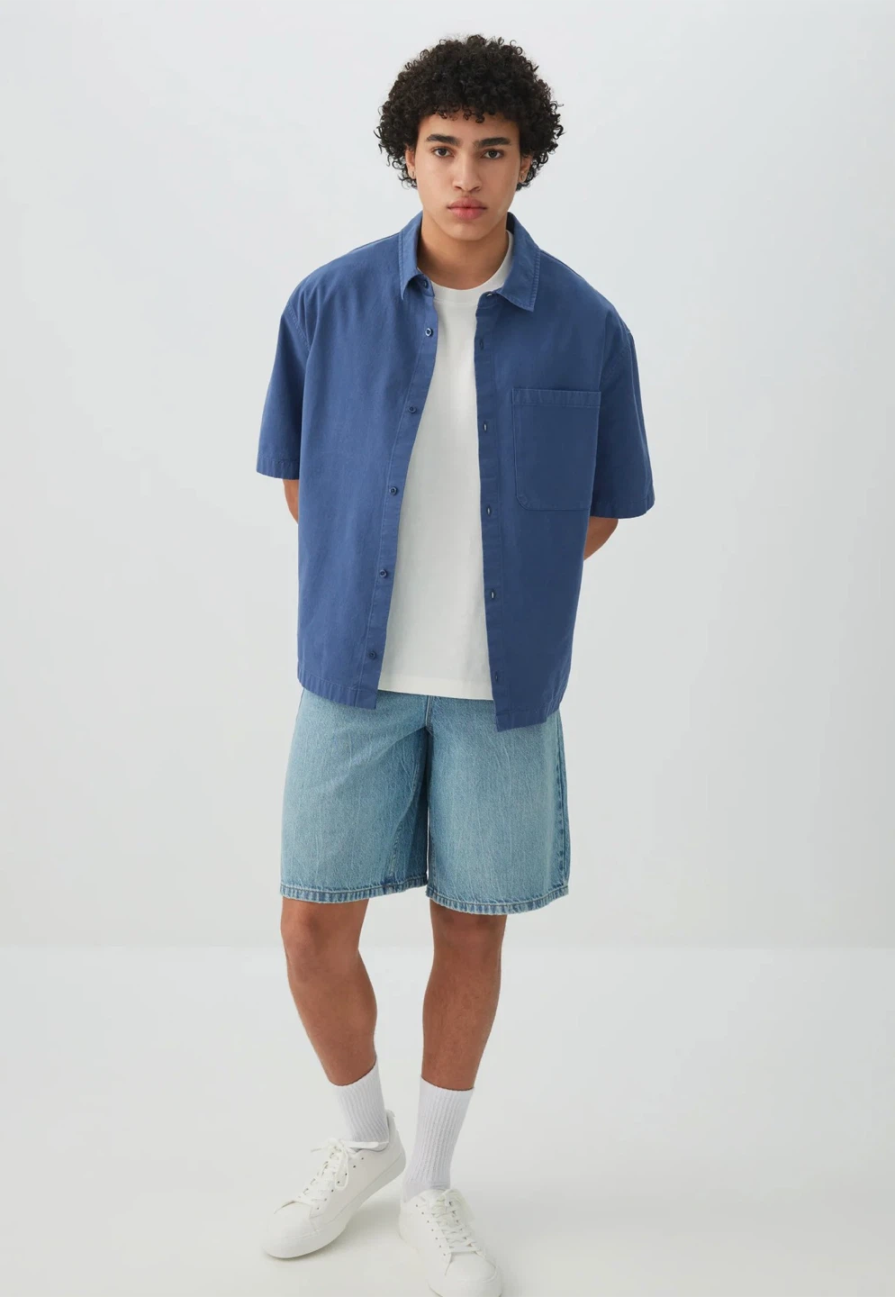 Ardene Blue Short Sleeve Button-Up Shirt - photo 2
