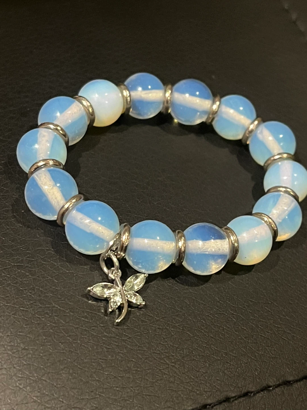 Opalite Bead Bracelet with Dragonfly Charm