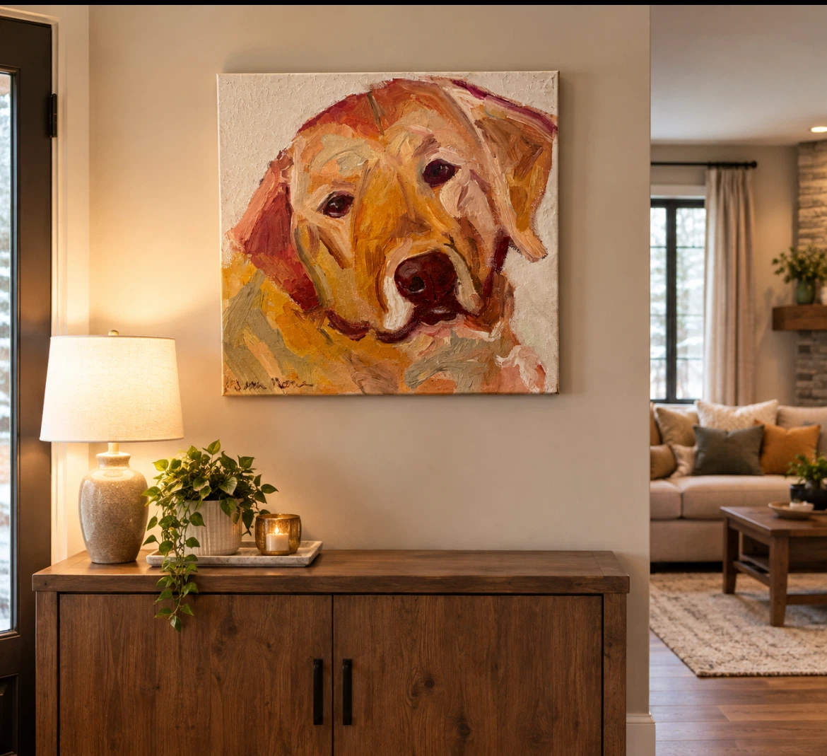 Oil Painting of a Yellow Labrador