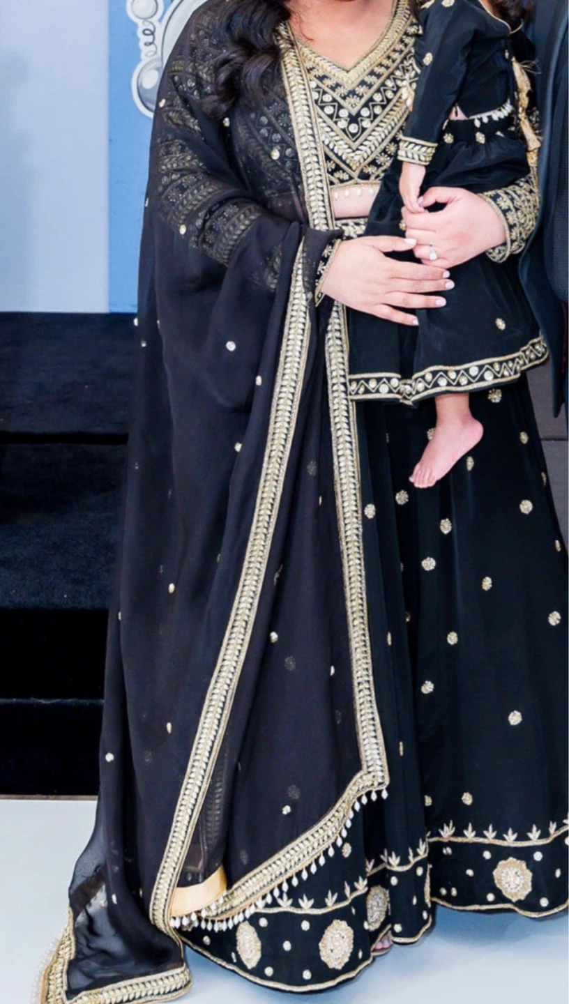 Black and gold embroidered lehenga set