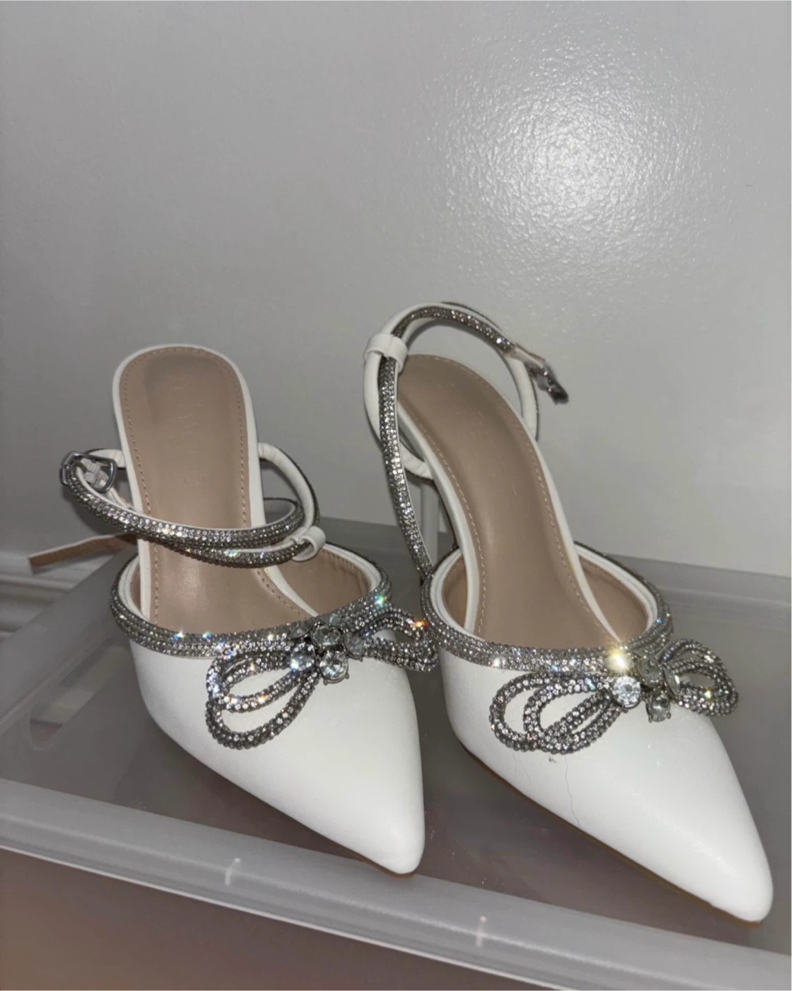 White Rhinestone Bow Heels - photo 2