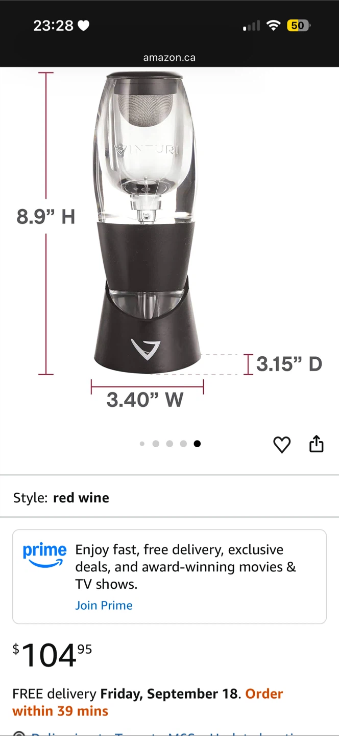 *New* $120 Vinturi Red Wine Aerator - photo 3