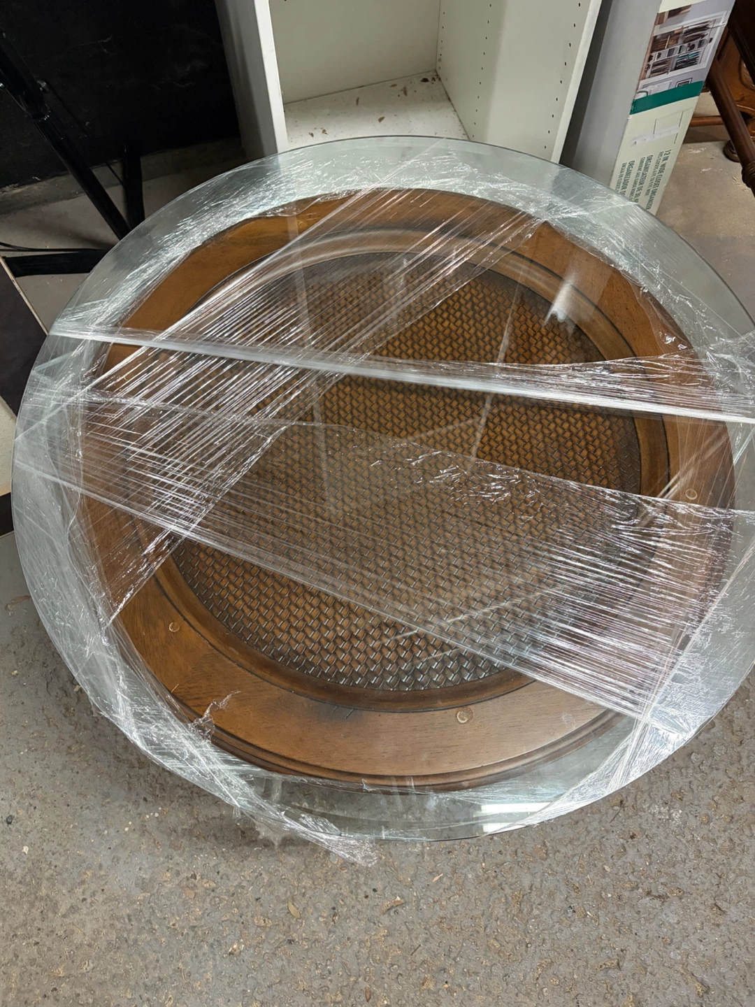 Round Wood/Cane and Glass Coffee Table