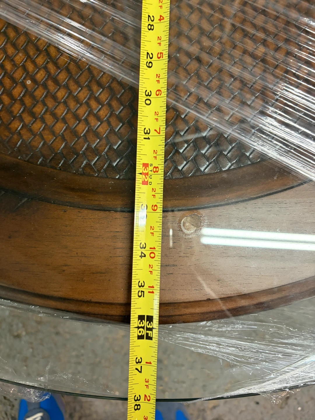 Round Wood/Cane and Glass Coffee Table - photo 3