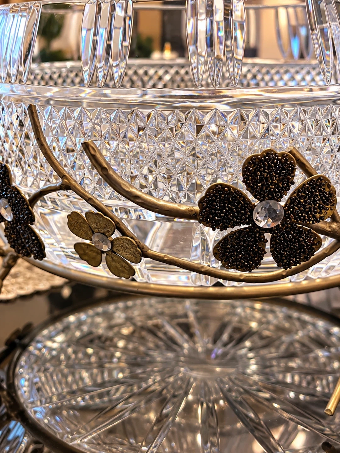 Crystal and Gold Metal Floral Bowl - photo 2