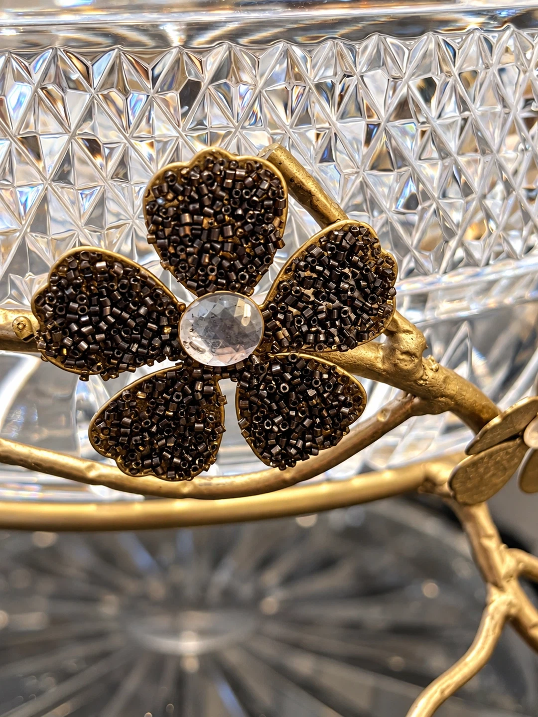 Crystal and Gold Metal Floral Bowl - photo 3