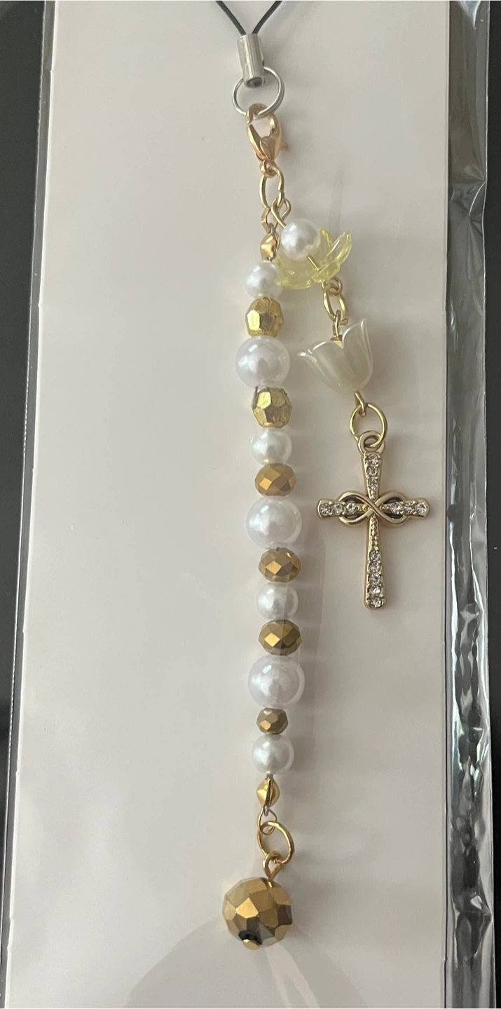 Hand-made Beaded Cross Phone Charm