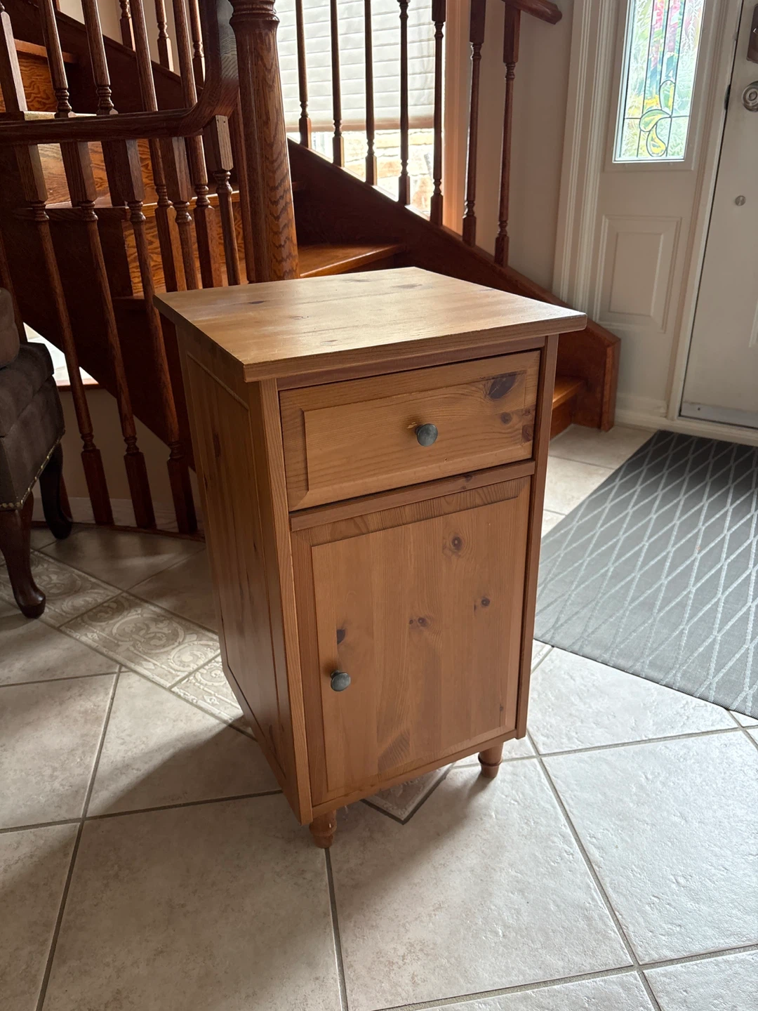 Solid Wood Bedside Table with Drawer and Cabinet