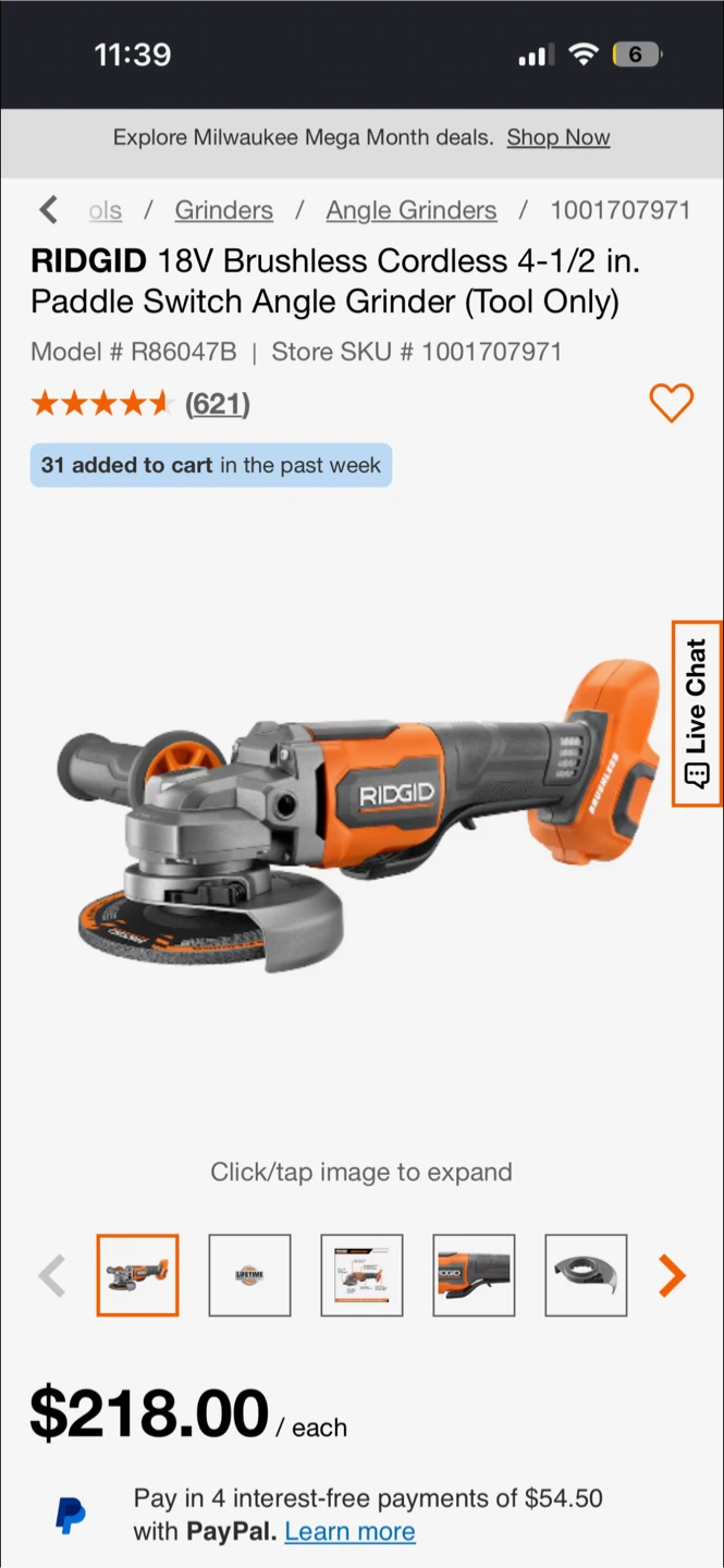 RIDGID 18V Brushless 4-1/2 in. Angle Grinder
