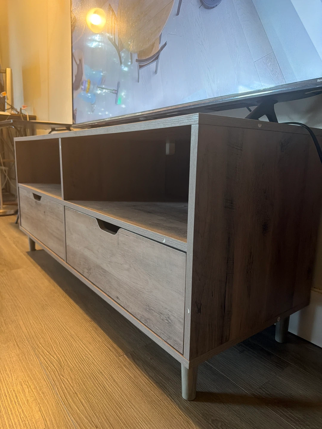 Wood Grain TV Stand with Two Drawers - photo 2