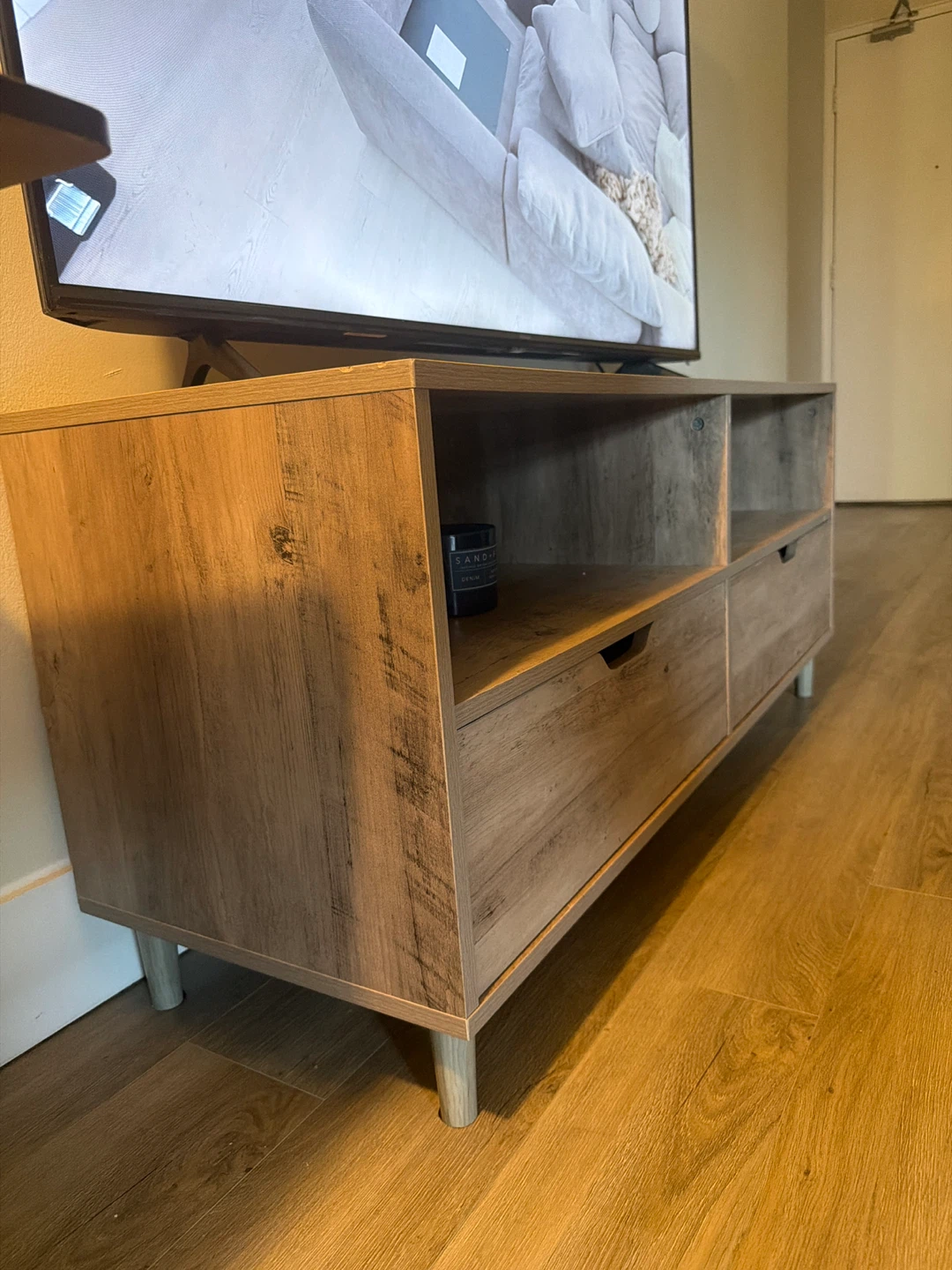 Wood Grain TV Stand with Two Drawers - photo 3