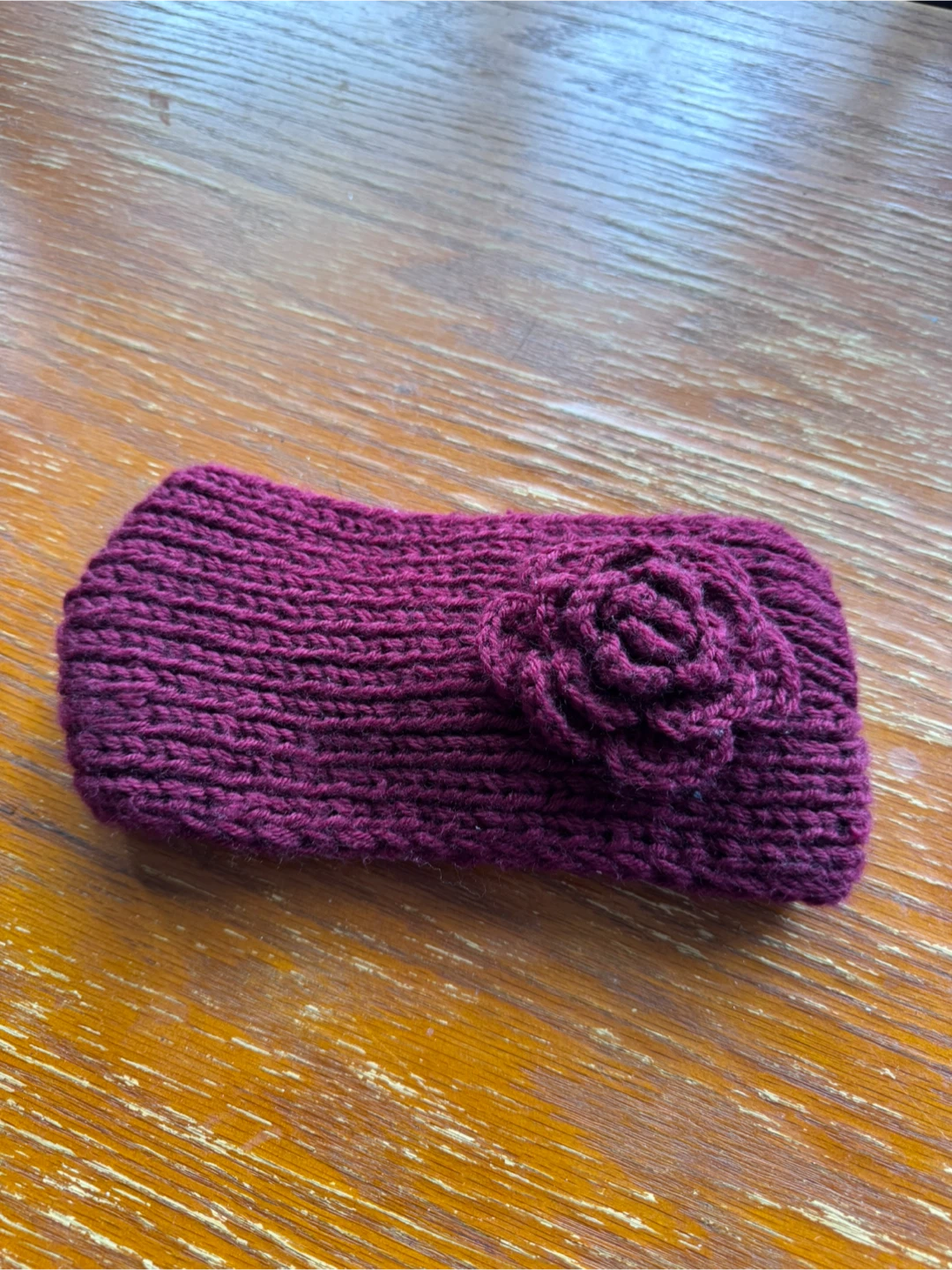 Knitted Plum Headband with Flower Accent