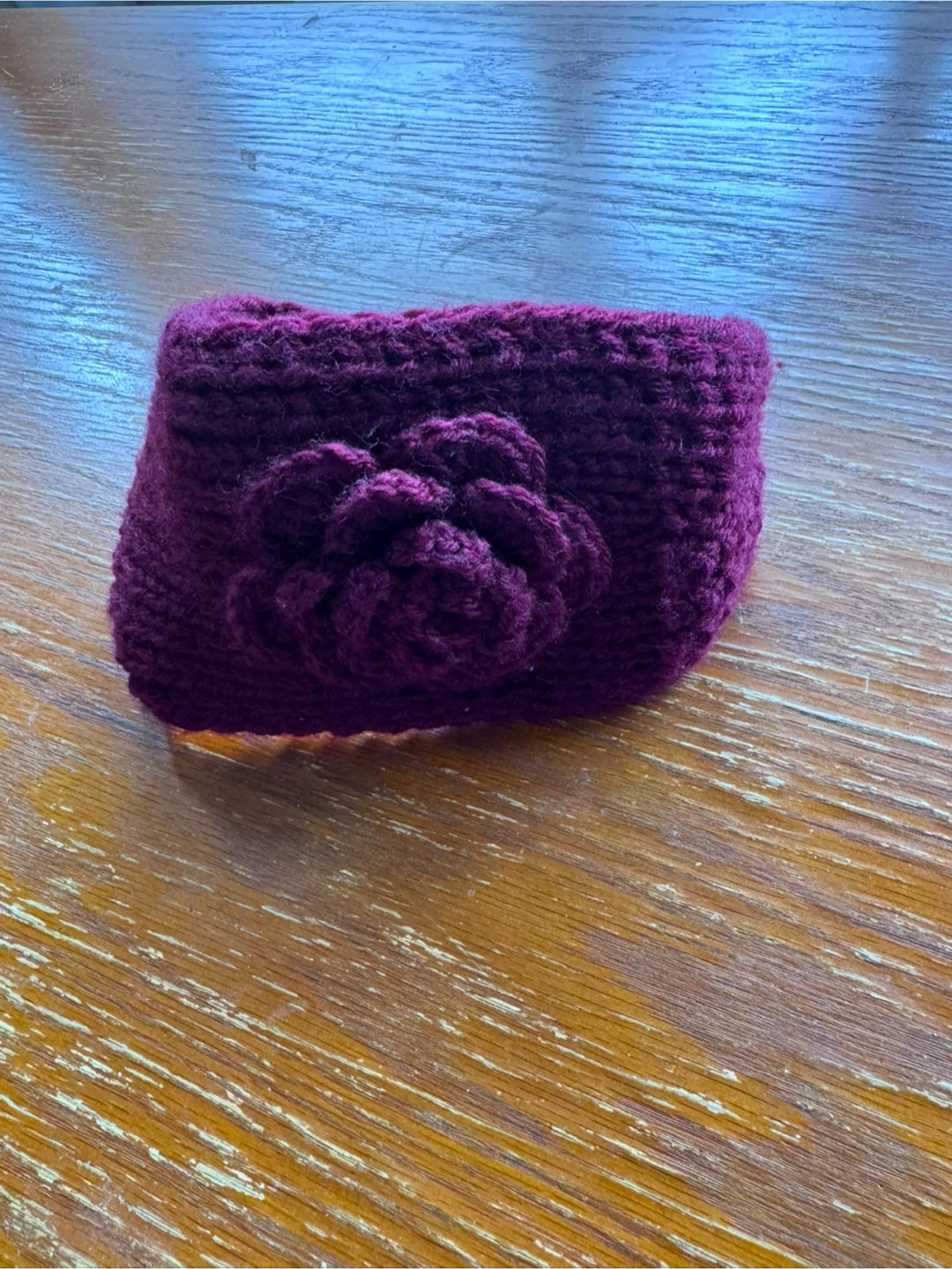 Knitted Plum Headband with Flower Accent - photo 2