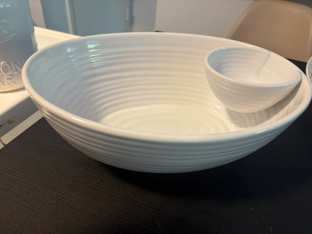 White Ceramic Chip and Dip Serving Bowl