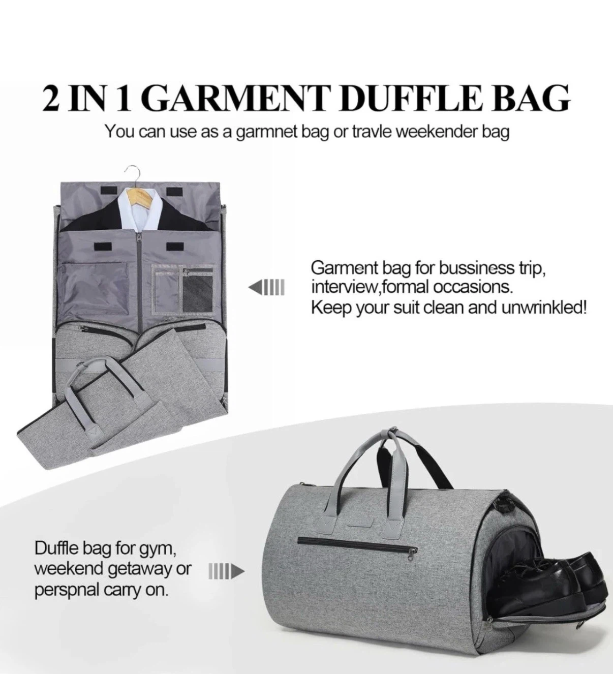 Modoker 2-in-1 Convertible Garment Duffle Bag