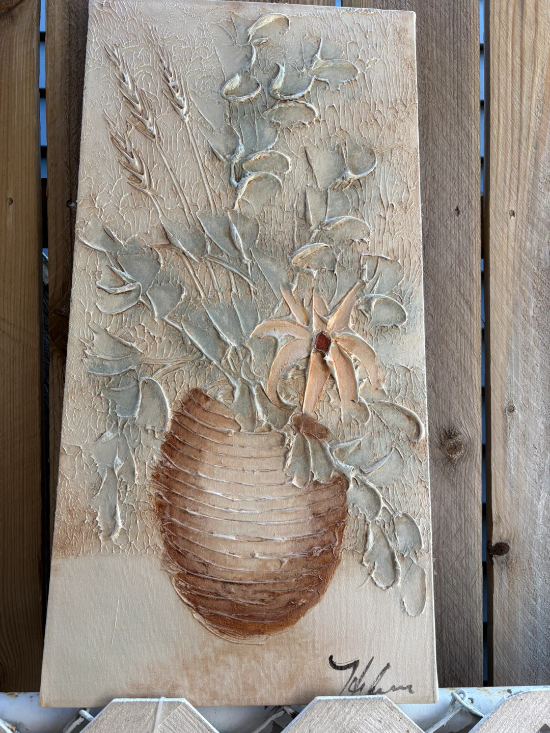 Vintage mid centuryTextured Floral Wall Art