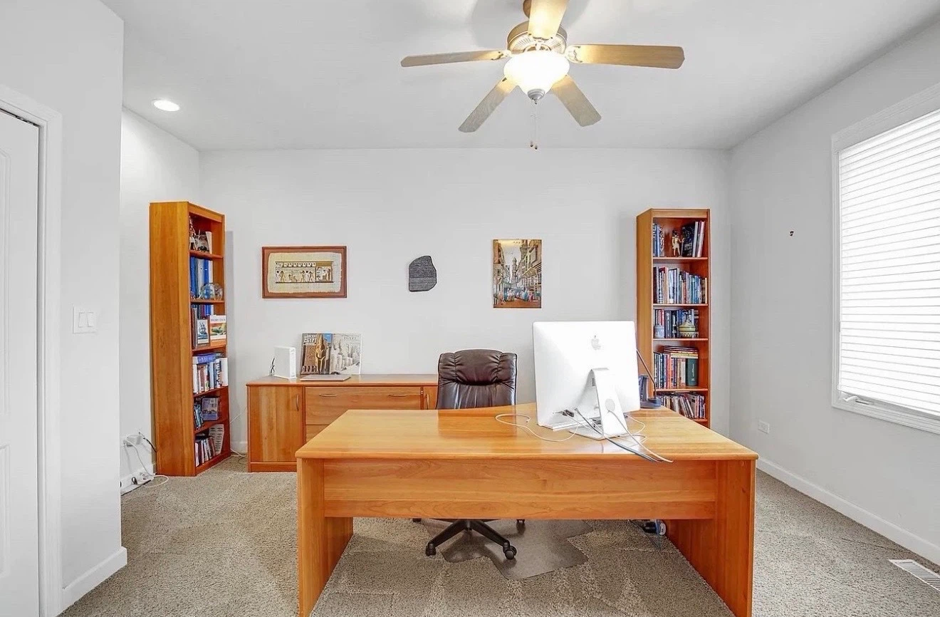 Wooden Home Office Desk, credenza and one bookcase