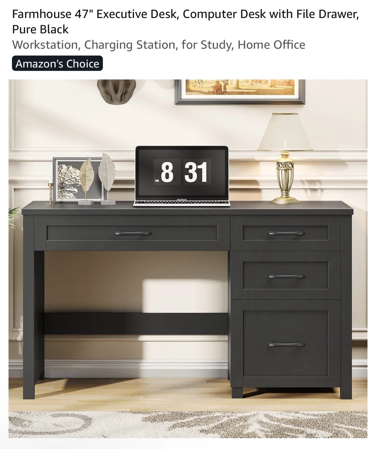 Farmhouse 47" Executive Desk in Pure Black - photo 2