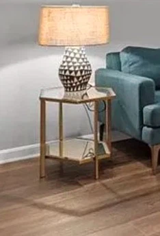Hexagonal Gold and glass End Table