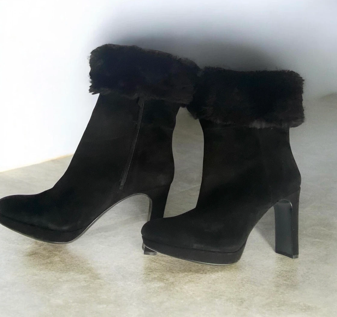 Calvin Klein Heeled Boots with Faux Fur, Size 39