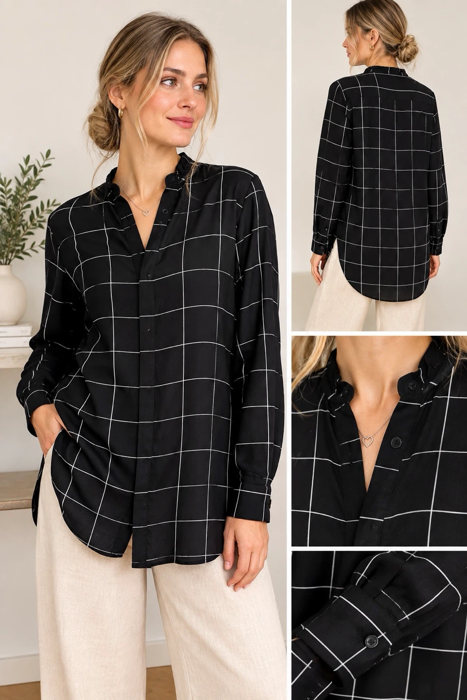 Joe Fresh Black & White Grid Tunic Shirt