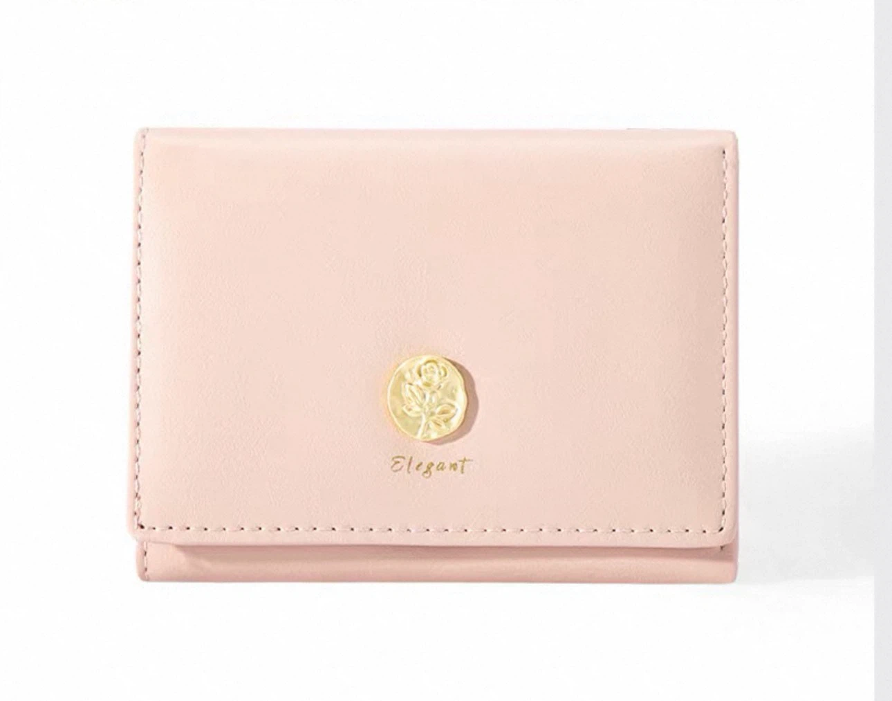 Elegant Rose Gold-Embossed Tri-Fold Mini Wallet