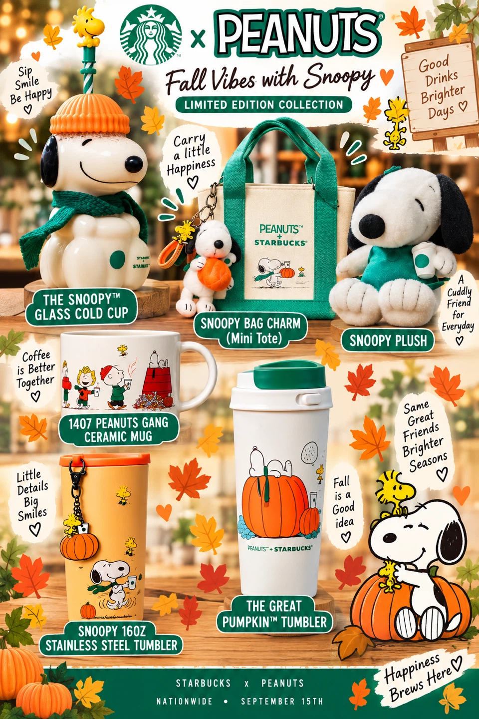 🍂 Starbucks × PEANUTS Fall Collection is here! 🐶💚