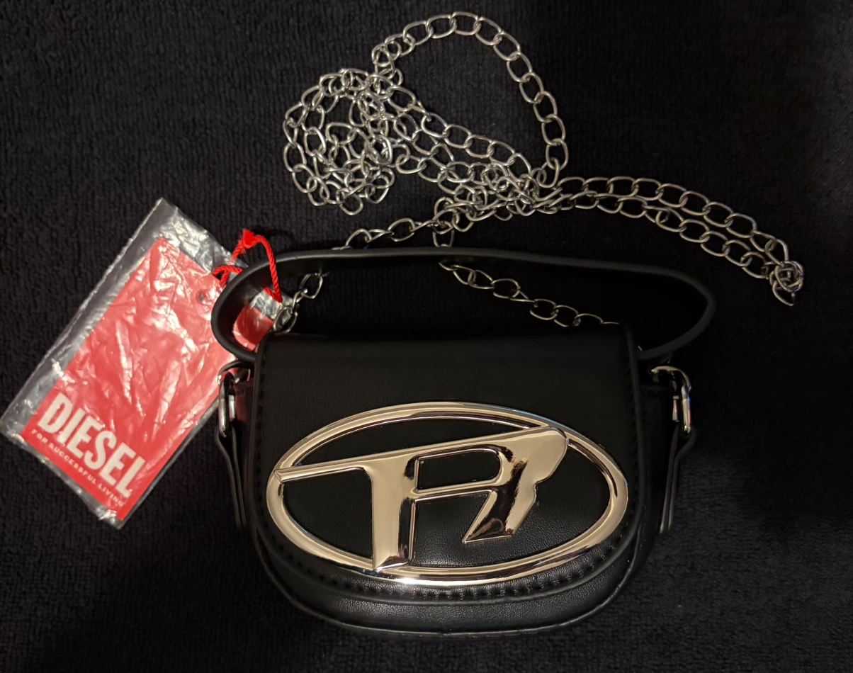 Diesel Black Leather  -Mini Crossbody Bag-High Fashion