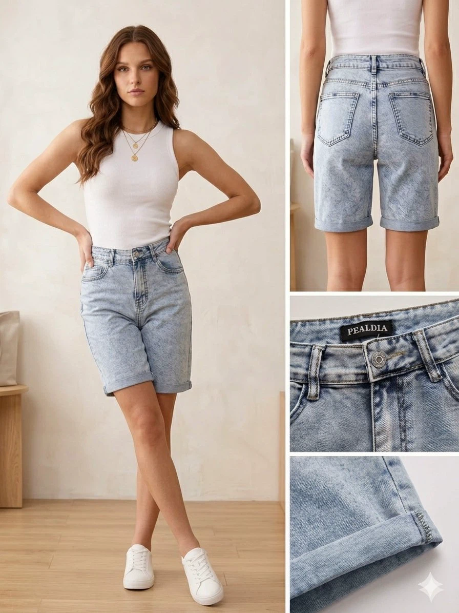 Cotton High-waisted Bermuda Shorts - photo 2