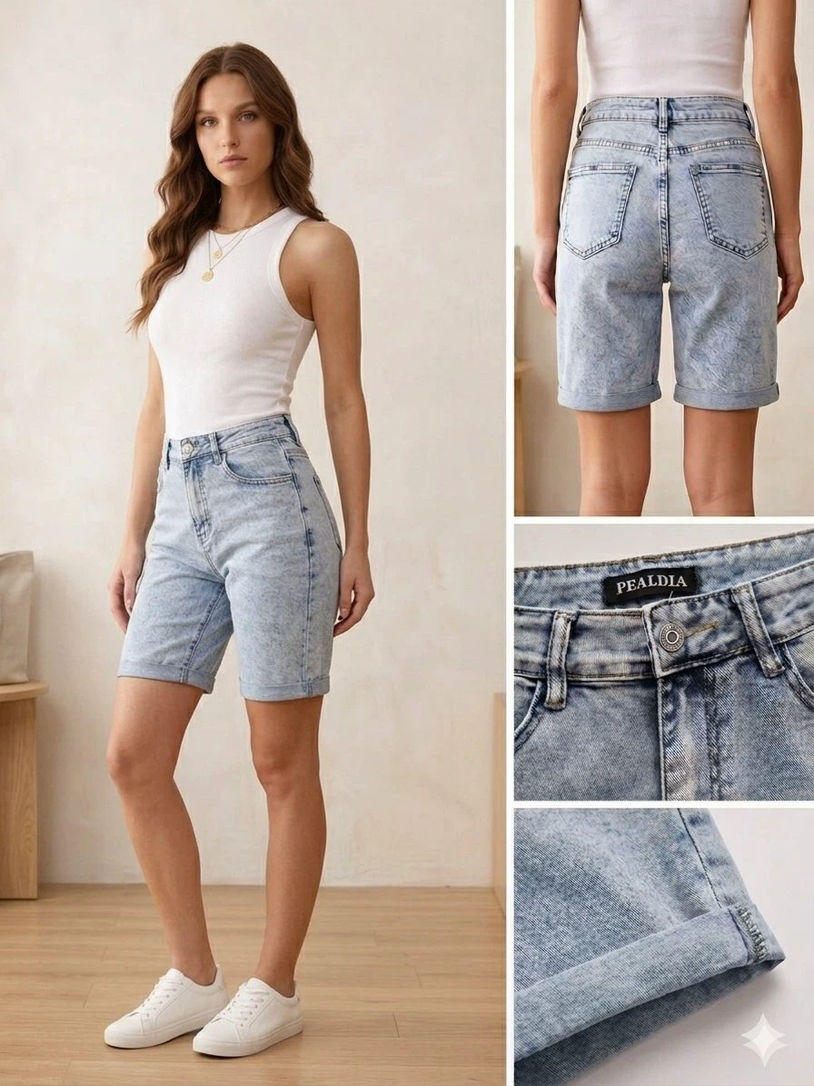 Cotton High-waisted Bermuda Shorts - photo 3