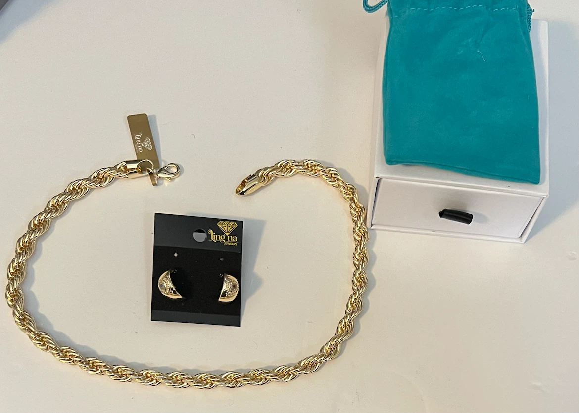 Ling Na Jewelry Rope Chain Necklace and Earrings