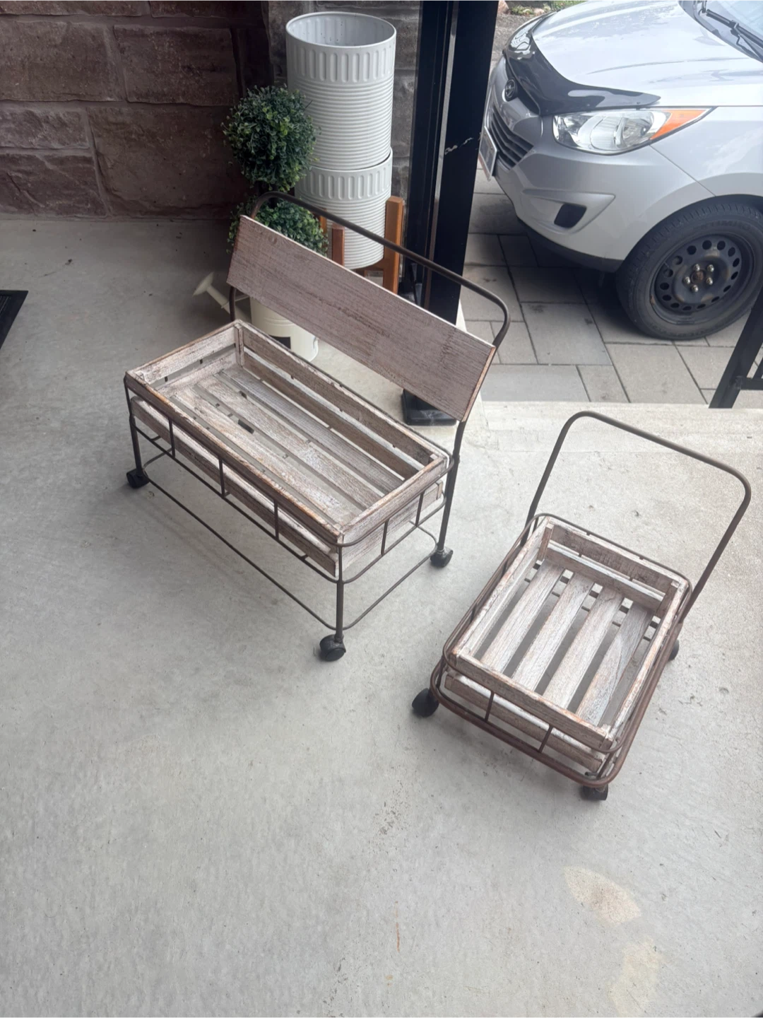 Rustic wooden rolling crates