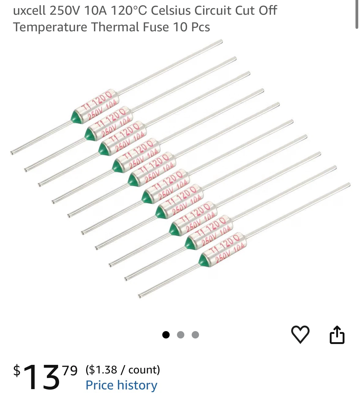 Uxcell 250V 10A 120°C Thermal Fuse - 10 Pcs