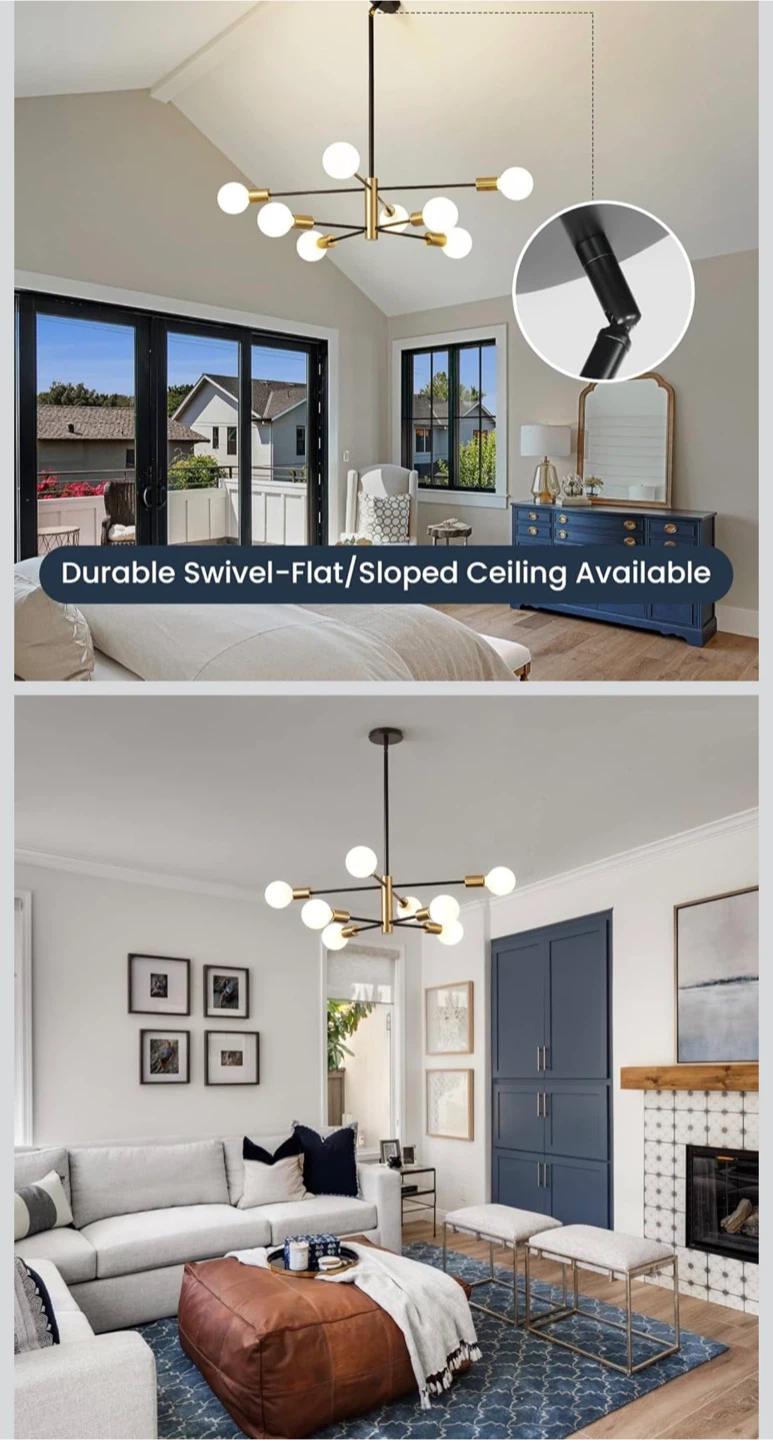 Modern 8-Light Brass and Black Chandelier - photo 2